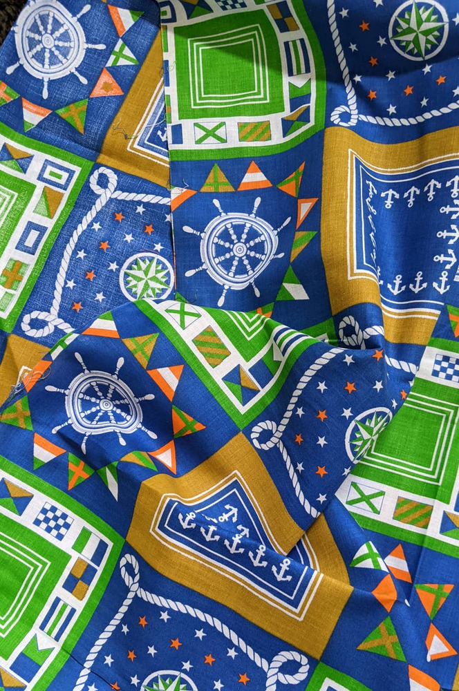 Vintage Nautical Novelty Print Cotton Woven Fabric Flags Anchors Quilting Sewing - Picture 7 of 7